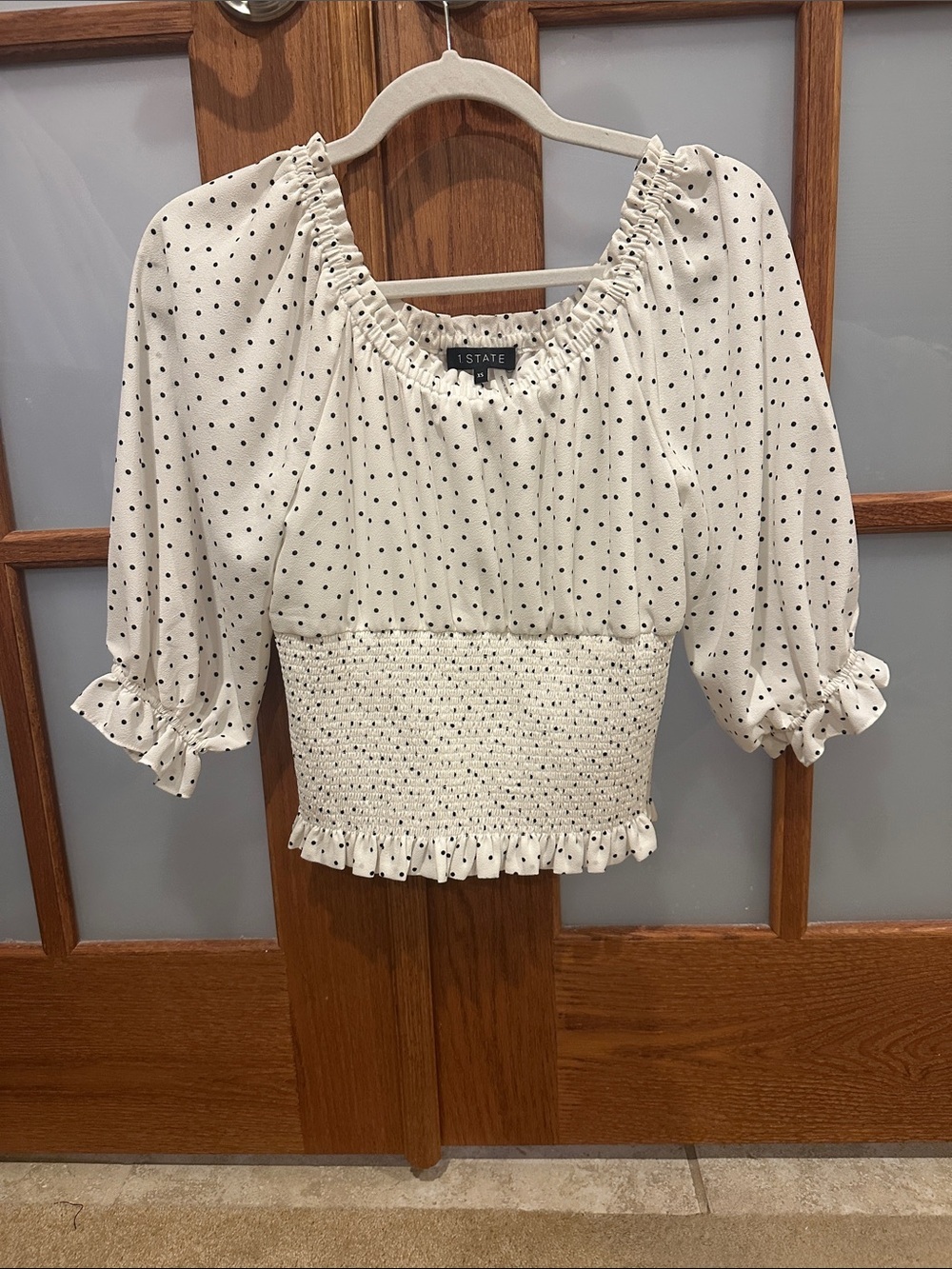 STATE White Polka Dot Smocked Crop Top​